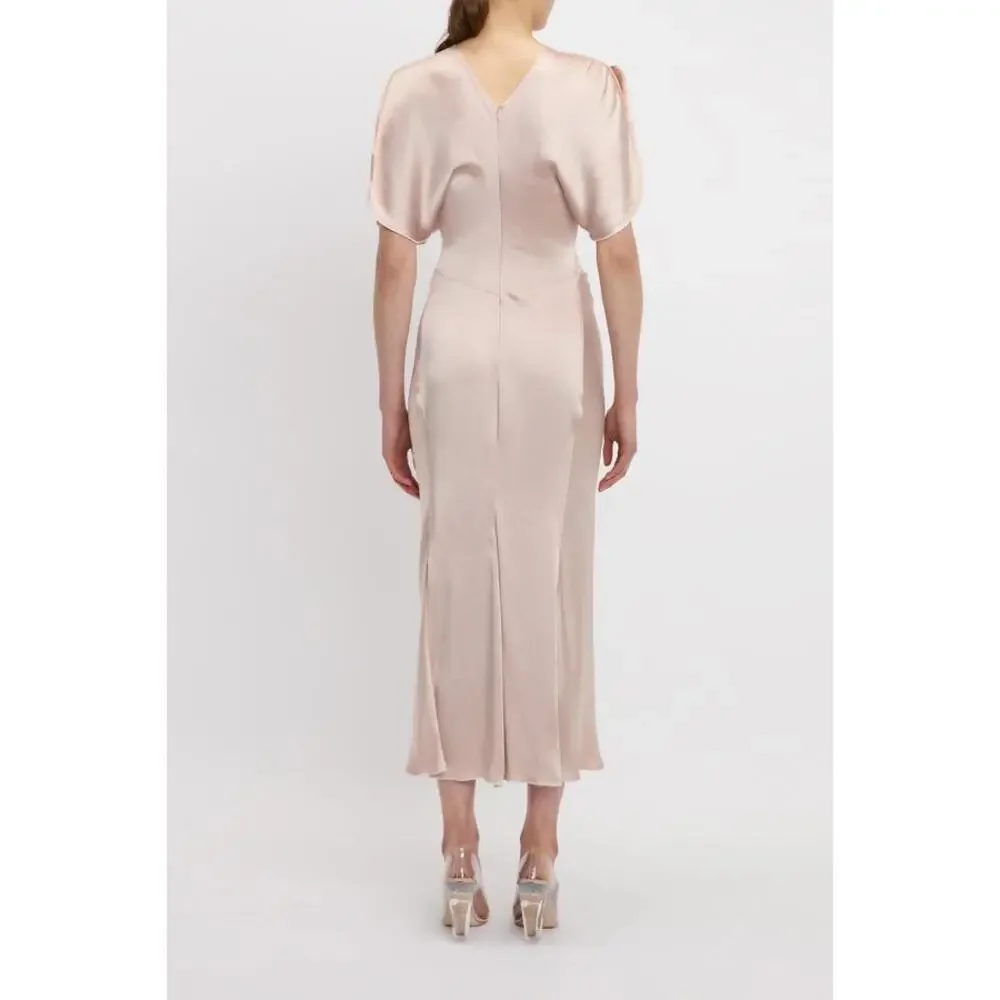 Victoria Beckham Gathered Waist Midi Dress in Blush Apricot UK 8 US 4 - Picture 2 of 3